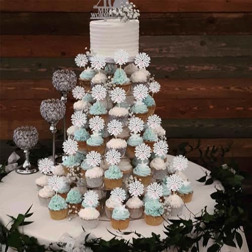 Pink Snowflake Cupcake Toppers 24Pcs Glitter Snowflake Cake Decorations Baby Shower Gender Reveal Winter Christmas Ephlyn
