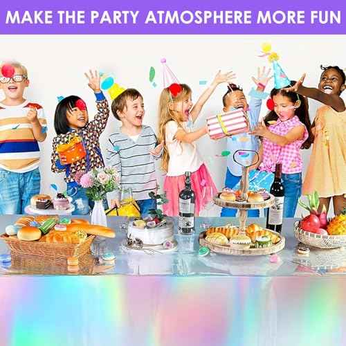 4 Pack Iridescence Plastic Tablecloths Shiny Disposable Laser Rectangle Table Covers for Party Decoration Birthday Bridal Wedding Christmas 54" x 108"