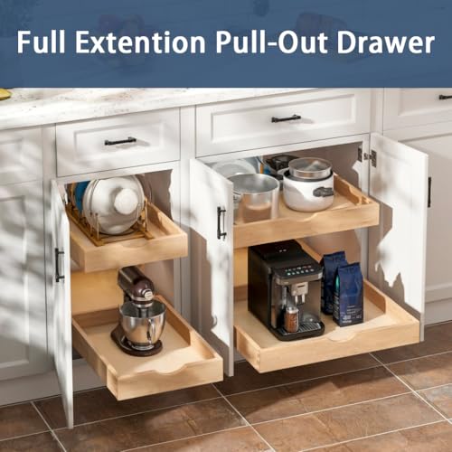 Pull Out Cabinet Drawers - 12'W x 18'D Beechwood, Soft Close, Pre-Assembled