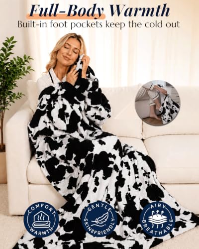 Leciny Black 70x50 Inch Heated Wearable Blanket with Foot Pocket & Long Sleeves