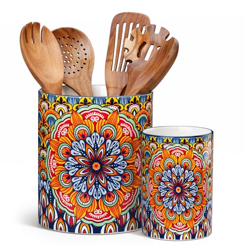 Vancasso Regal Bloom Ceramic Utensil Holder Set - 7.3" & 5.5" Kitchen Counter Organizers