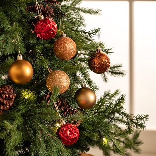 Valery Madelyn 50ct Shatterproof Christmas Ball Ornaments Set, 2.36 in Red & Brown