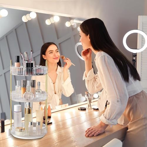Oifecsie Transparent 3-Tier 360° Rotating Makeup Organizer with Brush Holder