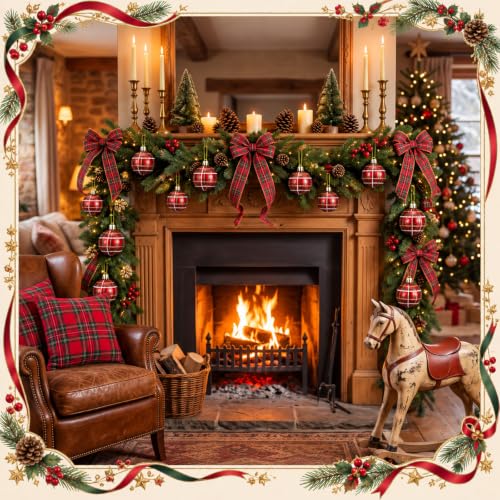 Halloscume Scottish Tartan Plaid Christmas Ornaments Set - 12 Pack, 2.36 Inch Holiday Decorations