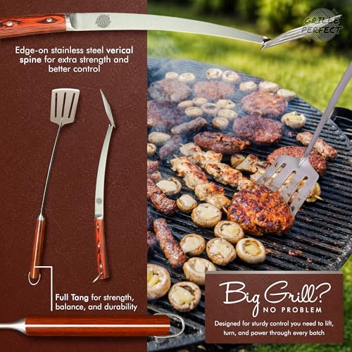 24-Inch Long-Handle Grill Spatula for BBQ & Outdoor Cooking - Heavy Duty Stainless Steel & Hardwood Handle - Curved Neck, Large Blade, Perfect for Grilling & Flipping Meat