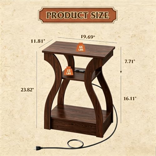 WLIVE End Tables Set of 2 with Charging Station - Cherry Finish