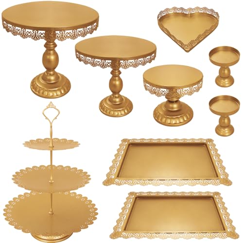9-Piece Metal Cake Stand Set with Multiple Styles Gold Dessert Display Tower