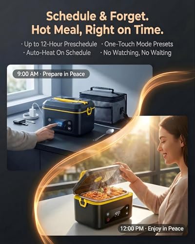 RUDAP Yellow Cordless Electric Lunch Box 24000mAh Food Warmer 1.2L with 5 Heating Modes