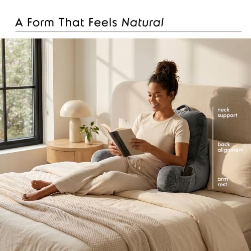 Nestl 18-Inch Reading Pillow with Memory Foam Support, Dark Grey – Bed & Couch Backrest