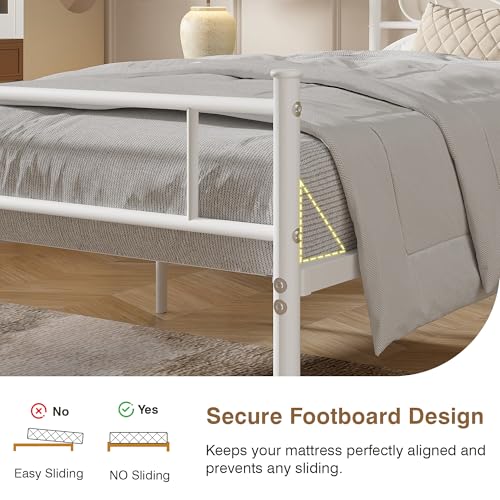 White 14 Inch Full Size Metal Platform Bed Frame with Headboard & Footboard
