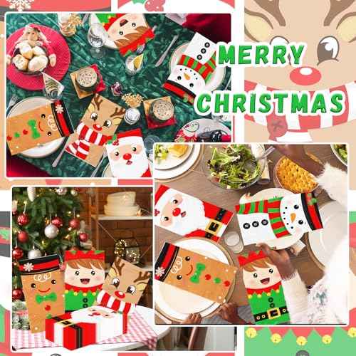 Christmas Napkins, 40Pcs Christmas Paper Napkins includes Santa Napkins ElK Napkins and Snowman Napkins Disposable Merry Christmas Napkins for Xmas Winter Holiday Dinner Party Supplies