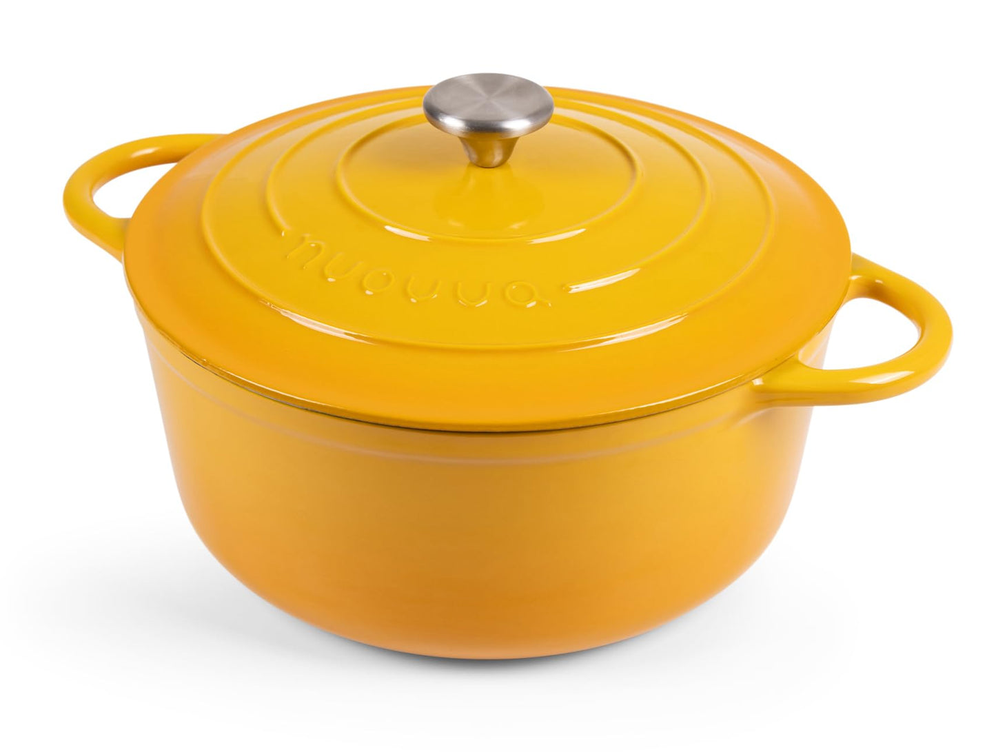 Nuovva Enamelled Cast Iron Dutch Oven Pot with Lid 6.4 Quart Non Stick Casserole Pot – Heavy Duty & Oven Safe up to 500° F for Bread Baking, Braising, Stews, Roasting – 28cm Yellow