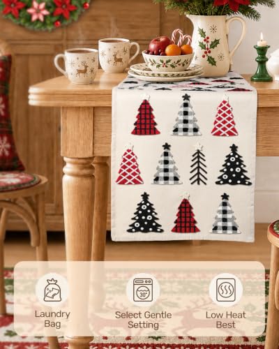 Miss Adola Embroidered Canvas Christmas Table Runner 13x72 Tree Crew