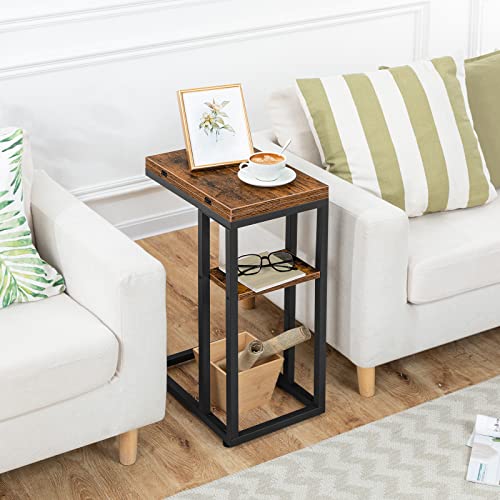HOOBRO Foldable C Shaped End Table with Storage Shelf - Rustic Brown & Black, 15.4''L x 10.2''W x 25.2''H