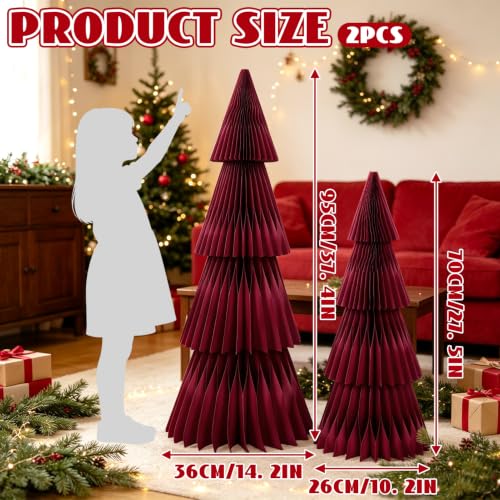 PAPER JAZZ Red Middle Large 2-Pack Honeycomb Christmas Trees – 37" & 27" Floor Decor (Variation: Red Middle)