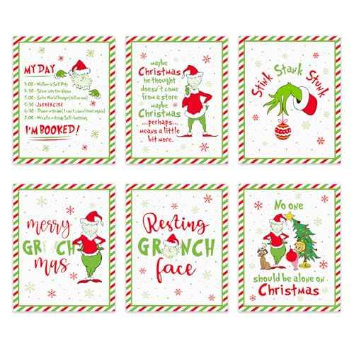 Funny Christmas Decorations, Novelty Christmas Posters for Home Wall Decor, Set of 6 Xmas Wall Art Prints for Bedroom Bathroom Decor Party Supplies, White Elephant Gag Gifts, 8x10 inch, Unframed