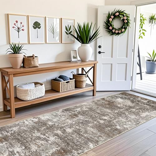 BYYVOO 3' x 10' Brown Beige Non-Slip Washable Runner Rug for Hallway & Kitchen