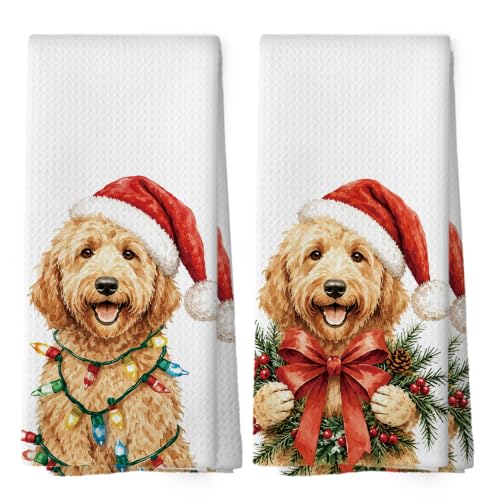 Goldendoodle Christmas Kitchen Towels Set of 2 - Dog Lover Holiday Decor