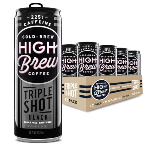 Cold Brew Coffee Can - Triple Shot Black 11oz Pack of 12 - Lightly Sweetened, 225mg Caffeine