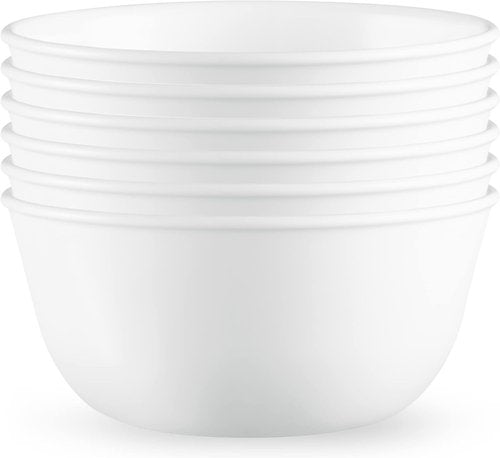 Corelle Vitrelle Soup & Cereal Bowls Set of 6 - Chip & Crack Resistant, 28-Oz, Winter Frost White