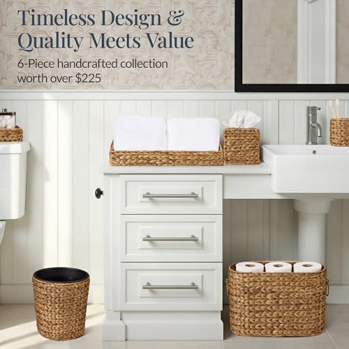 Chestnut 6-Piece Bathroom Accessories Set Water Hyacinth Organizer