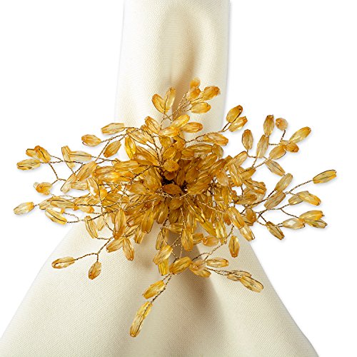 DII Gold Beaded Starburst Napkin Ring Set, 4" Diameter, 6-Piece (Holiday Tabletop Décor)