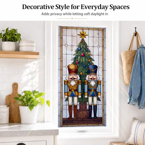 Colorful Nutcracker Christmas Window Film 17x39 Inch Privacy Decor - Static Cling