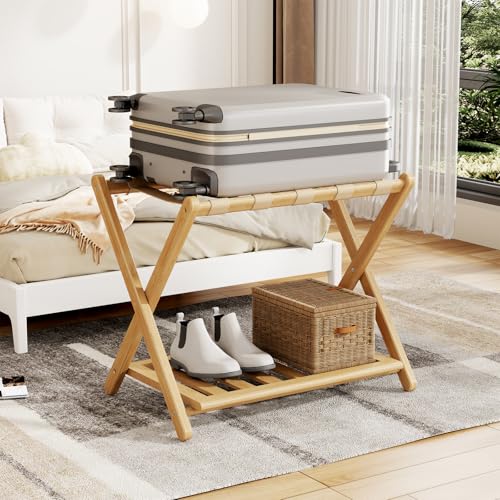 Natural Full Assembled Luggage Rack for Guest Room - 26.77 Inch Suitcase Stand