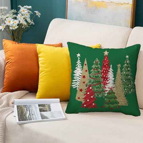 Christmas Pillow Covers, 18x18 Inch Set of 2 Green Christmas Tree Throw Pillows Case Winter Christmas Pillowcase Decoration Home Sofa Bed Sofa Cushion Cover
