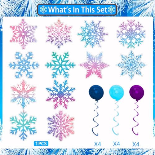 12 Pcs Christmas Snowflake Spiral Hanging Decorations Winter Party Wall & Ceiling Decor
