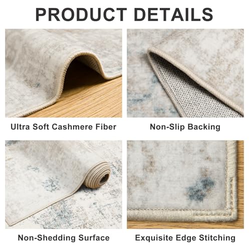 8x10 Beige Modern Abstract Washable Area Rug for Living Room