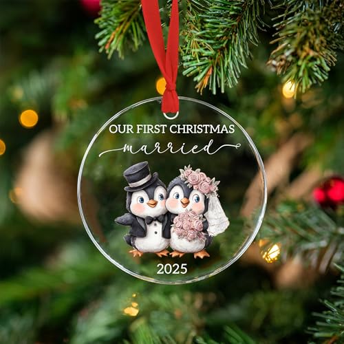 Our First Christmas Married Penguin Ornament 2025 - Mr & Mrs Keepsake Decoration