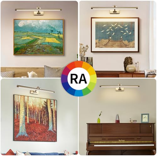 Battery Operated Brass 24-Inch Wireless LED Picture Light with Remote & Timer – Adjustable Art Wall Lamp