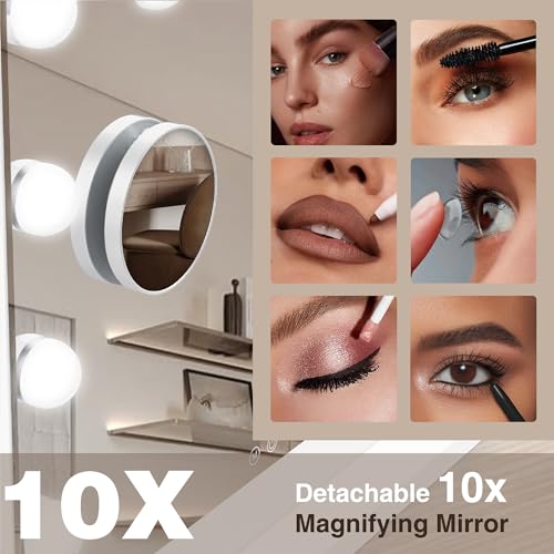 Vanity Makeup Mirror with Lights - 3 Color Modes, Dimmable LED, 10X Magnification, White, 15.7"L x 20.5"W