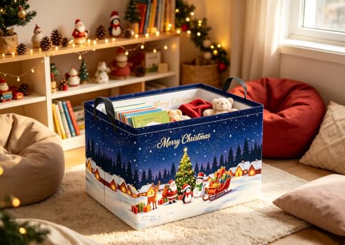Christmas Night Rectangular Storage Basket - Festive Gift & Clothes Organizer