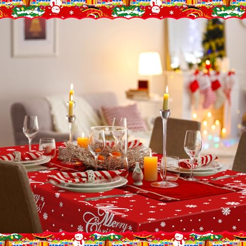 Christmas Tablecloth 3-Pack 54 x 108 in Disposable Plastic – Santa & Snowman Decor for Rectangle Tables