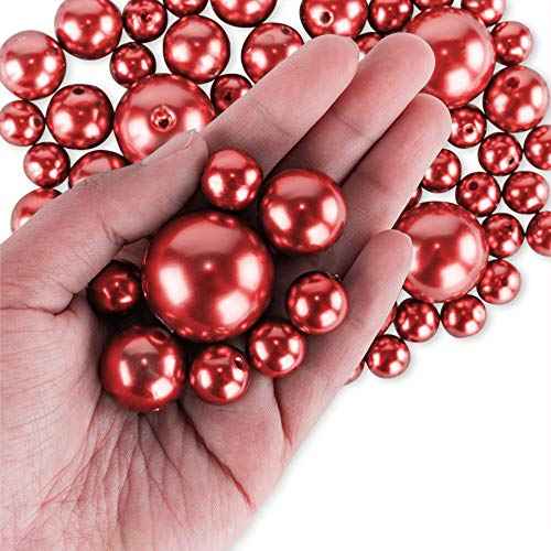 Super Z Outlet Elegant Glossy Polished Pearl Beads for Vase Fillers, DIY Jewelry Necklaces, Table Scatter, Wedding, Birthday Party Home Decoration, Event Supplies (8 Ounce Pack, 70 Pieces) (Red)