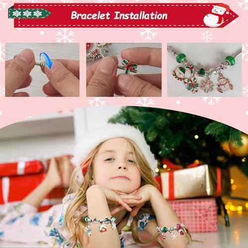 Christmas Advent Calendar Bracelets,Charm Braceket Making Kit for Girls 24 Days Xmas Valentine's Day Countdown Gift with DIY Jewelry for Girls Teens Women