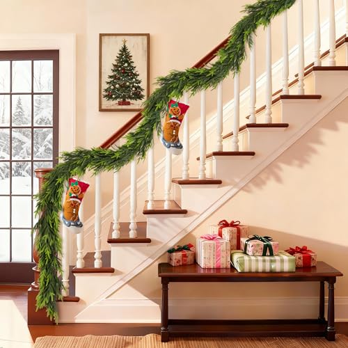 Glitzhome 2 PCS 6FT Christmas Norfolk Pine Garlands, Faux Real Touch