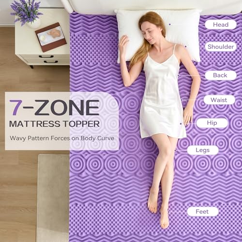 SINWEEK Twin XL Memory Foam Mattress Topper 2 Inch Violet - Pressure Relief, Cooling Gel, CertiPUR-US Certified