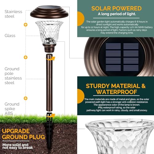 GIGALUMI Brown Solar Garden Lights 8 Pack with Metal & Glass Construction