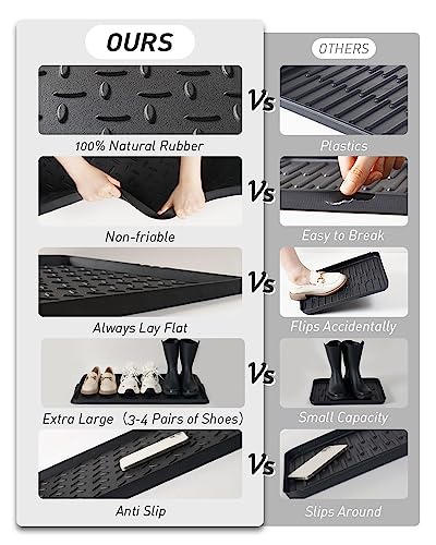 Extra Large Rubber Boot Tray 48 Inch Waterproof Shoe Mat for Entryway - Twill Variation 16x47.5 Inches