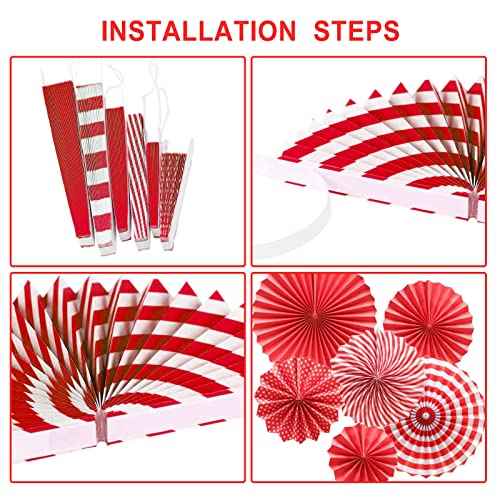 LRCXL 12PCS Party Hanging Paper Fans Set, Fiesta Round Pattern Paper Garlands Decoration Party Supplies for New Year Baby Shower Birthday Wedding Graduation Events Accessories(Red)