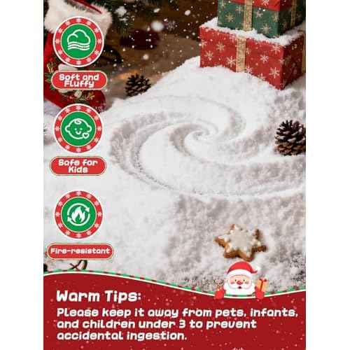 Biggun 8.8 Oz Water-Free Fake Snow Christmas Village Decorations, Lifelike Fire-Resistant Dry Faux Snow for Winter Wonderland Decorations