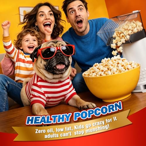 Vminno White Air Popcorn Popper Maker with Measuring Cup – Healthy, Fast, No Oil