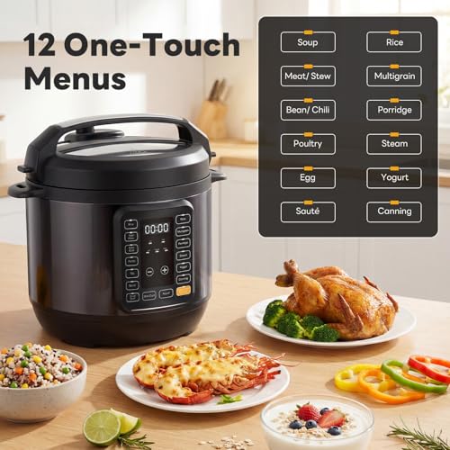 Black 6.3QT 16-in-1 Electric Pressure Cooker with 12 Presets & Ceramic Pot