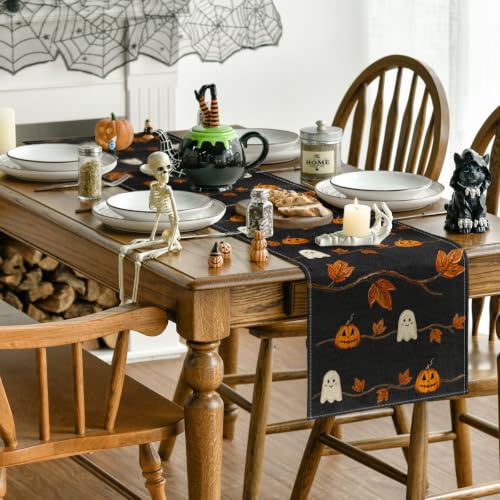 Artoid Mode 13x72 Inch Halloween Table Runner Black Polyester Home Party Decor