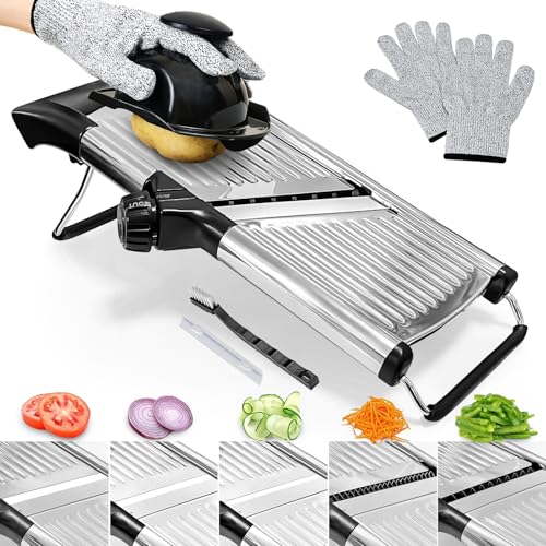 XAYCDEHN PRO Mandoline Slicer Black - Adjustable Stainless Steel Food Cutter with Safety Gloves