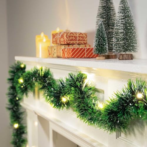2 Pack Christmas Garland with Lights, Total 38 Feet 80 Led Lighted