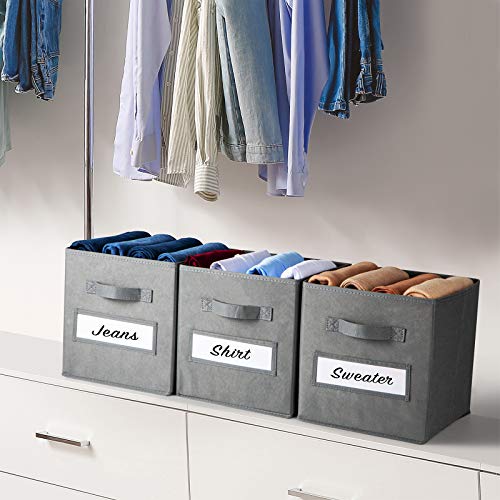 Gray 11-Inch Foldable Fabric Cube Storage Bins with Labels - Set of 10